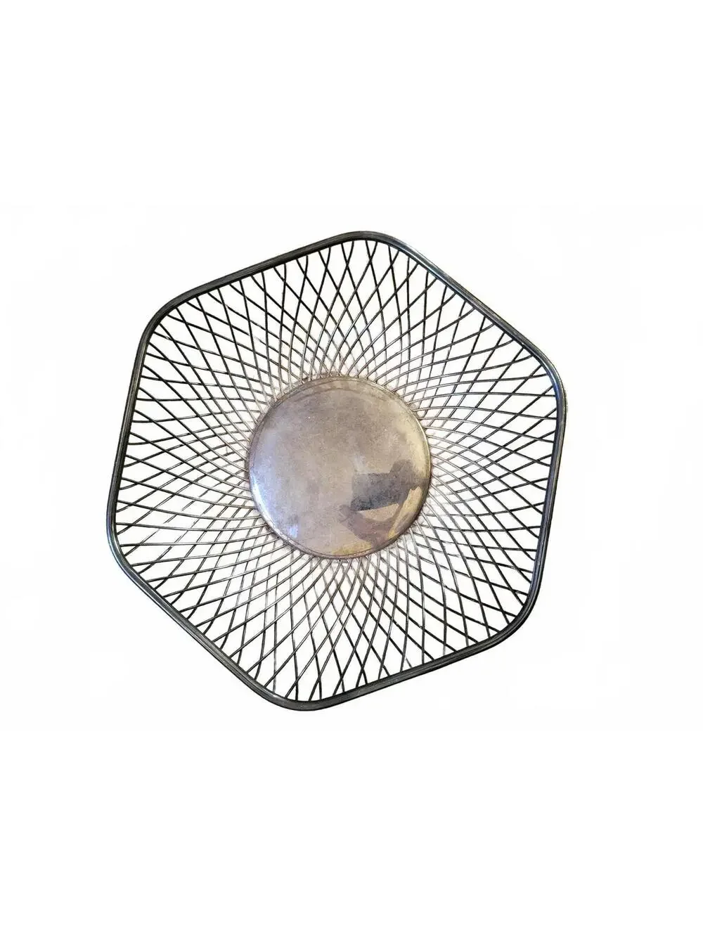 Vintage Gorham Silver Plate Wire Basket with Hexagonal Shape